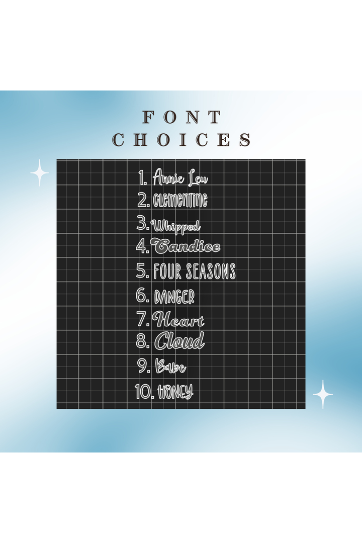 Front side of font choices, font choices, badge holders