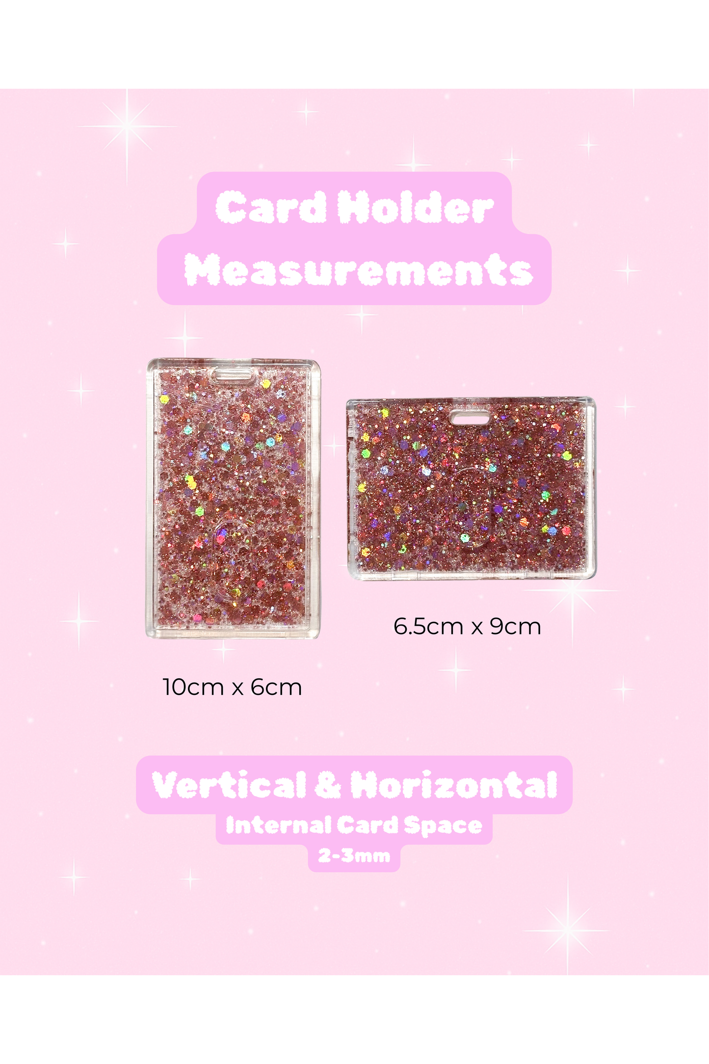 Handmade Pink Glitter Resin ID Holder — Vertical & Horizontal Options