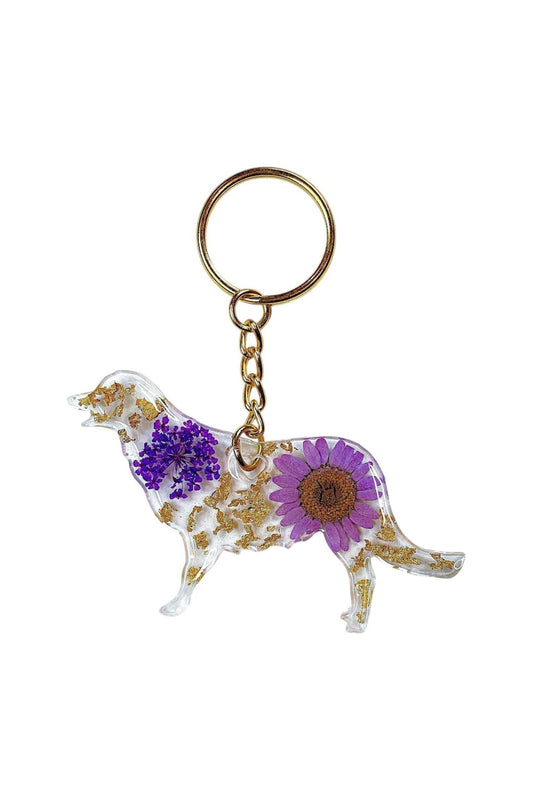 Golden Retriever Floral Key Chain