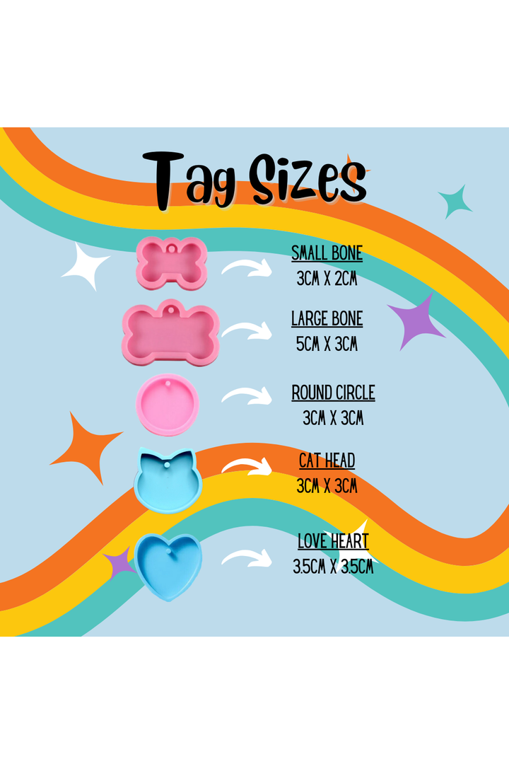 Variety of different tag sizes for dogs and cats