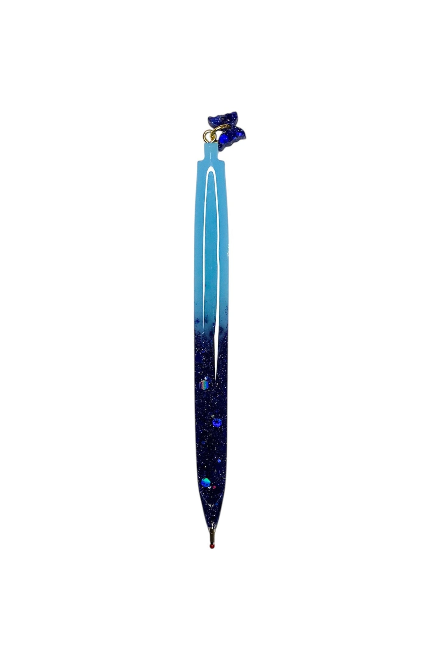 Blue Glitter Filled Pen With A Butterfly Charm!