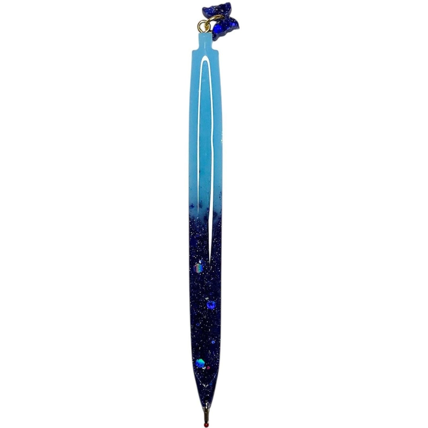 Blue Glitter Filled Pen With A Butterfly Charm