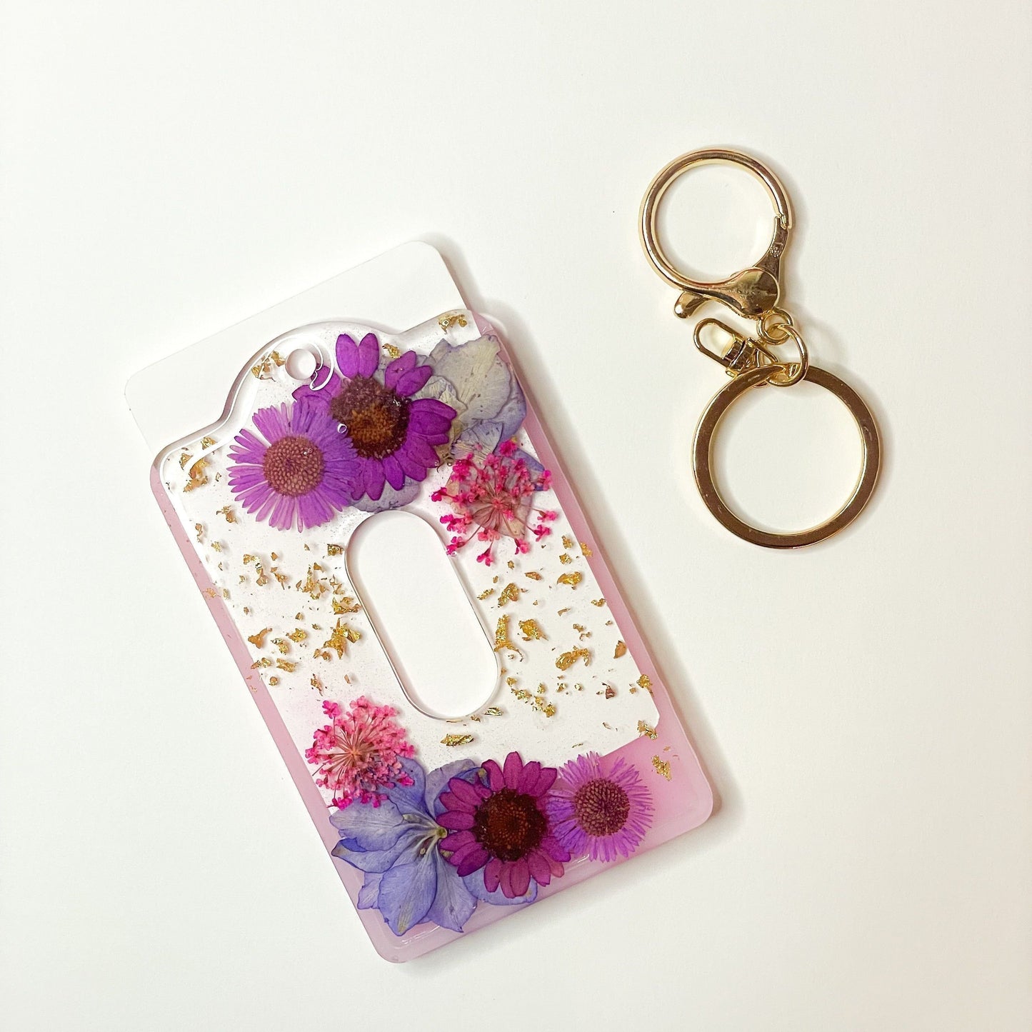 Pink And Purple Card Holder, Angle Side With Key Chain