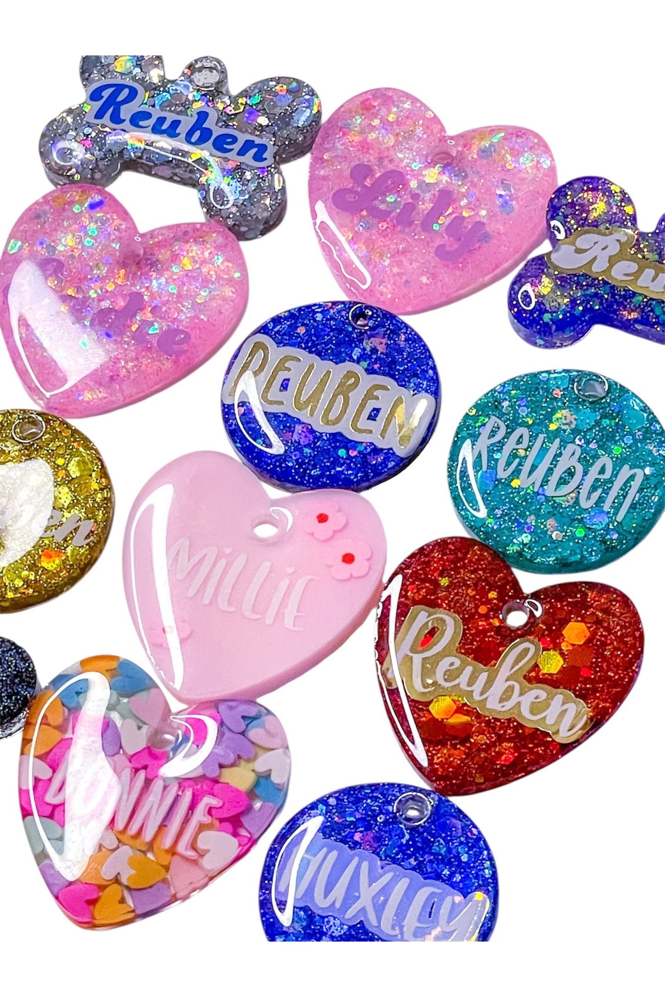 Custom resin pet tag with personalised dog name and contact info