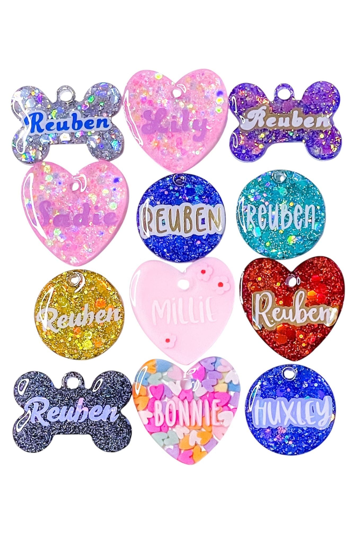 Custom resin pet tag with personalised dog name and contact info