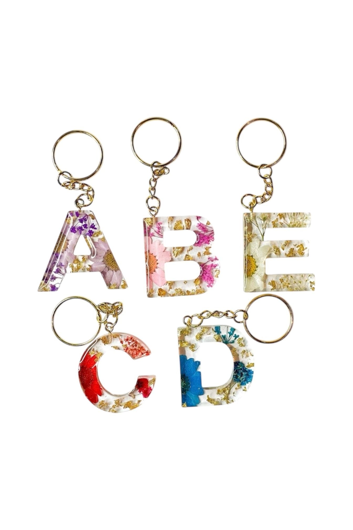 Custom initial keychain handmade with real flowers - perfect gift