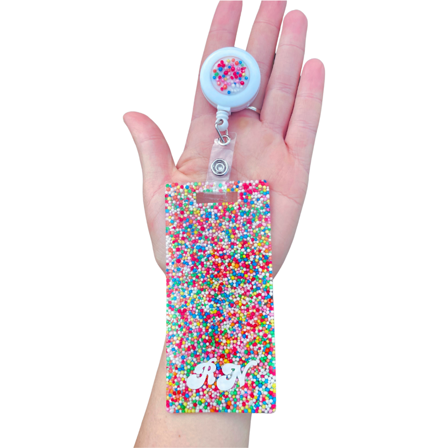 front side of badge holder and reel, freckle badge holder, badge holders