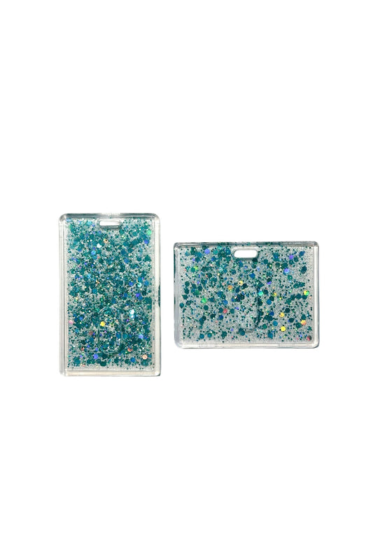 Turquoise resin glitter card holder, vertical and horizontal