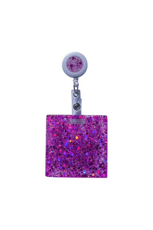 Personalised nurse badge reel in pink sparkle resin - clip-on design
