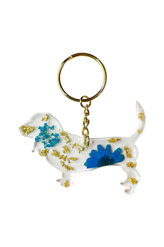 Basset Hound Floral Key Chain