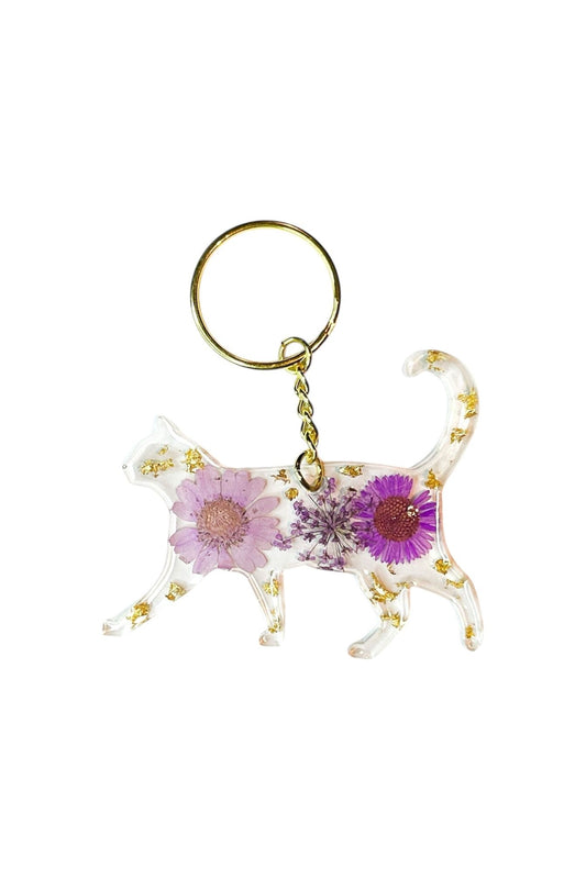 Cat Floral Key Chain