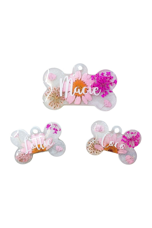 Pink And White Floral Dog Tags