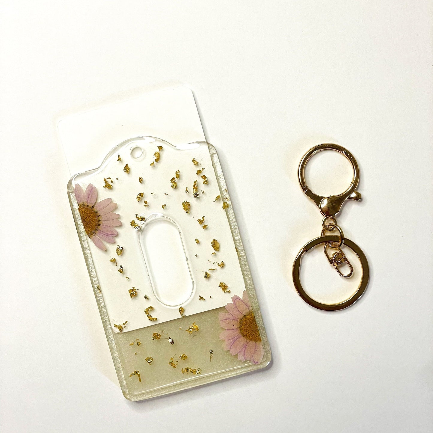 Purple And White Pearl Card Holder, Angle Side With Key Chain