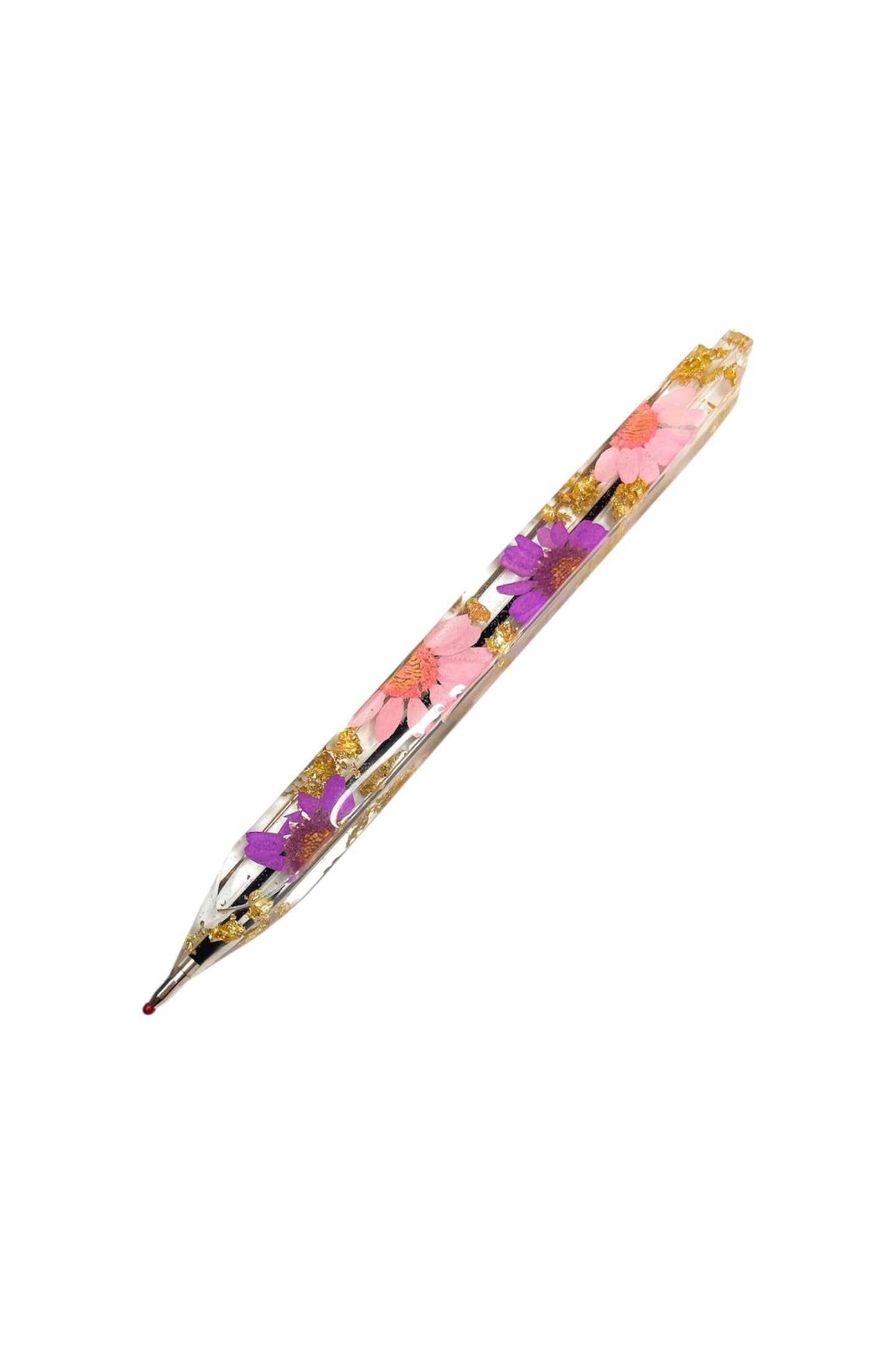 Pink And Purple Floral Pen With Gold Flakes!