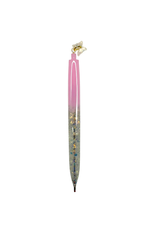 Pink And White Glitter Filled Pen With A Butterfly Charm!