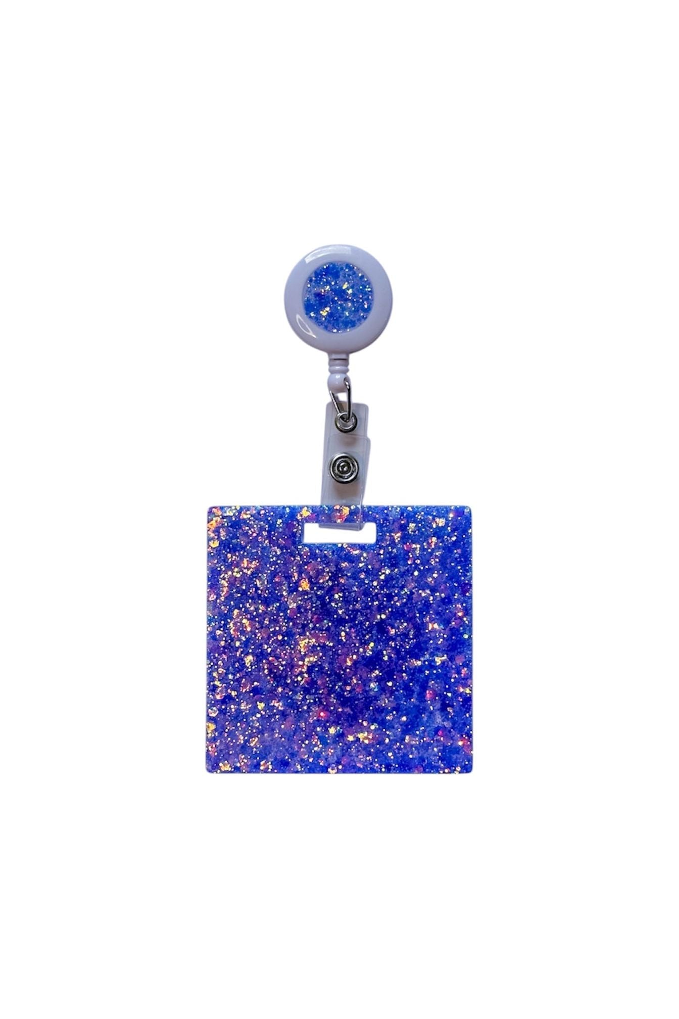 personalised retractable badge holder for nurses - purple sparkle resin