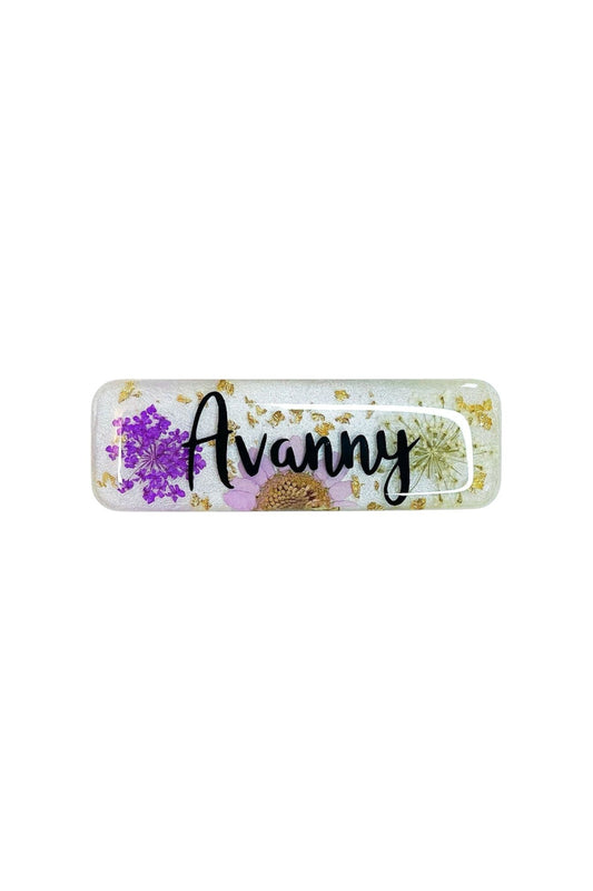 Purple And White Floral Name Badge
