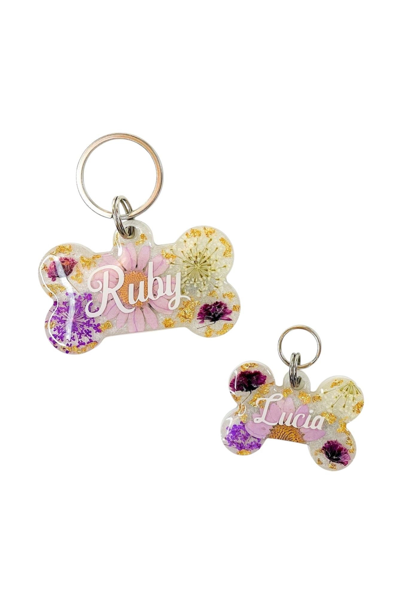 Purple And White Floral Dog Tags