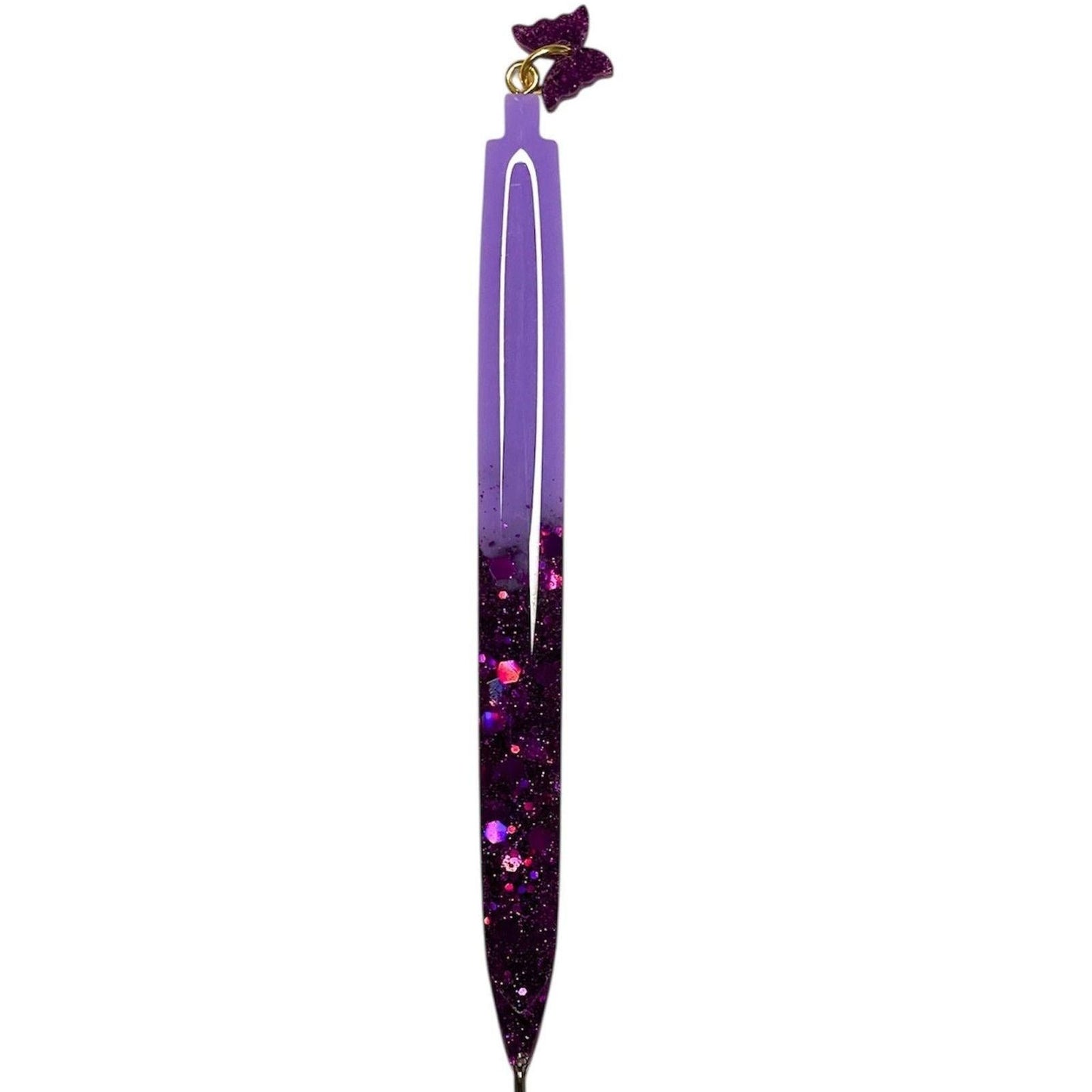 Purple Glitter Filled Pen With A Butterfly Charm