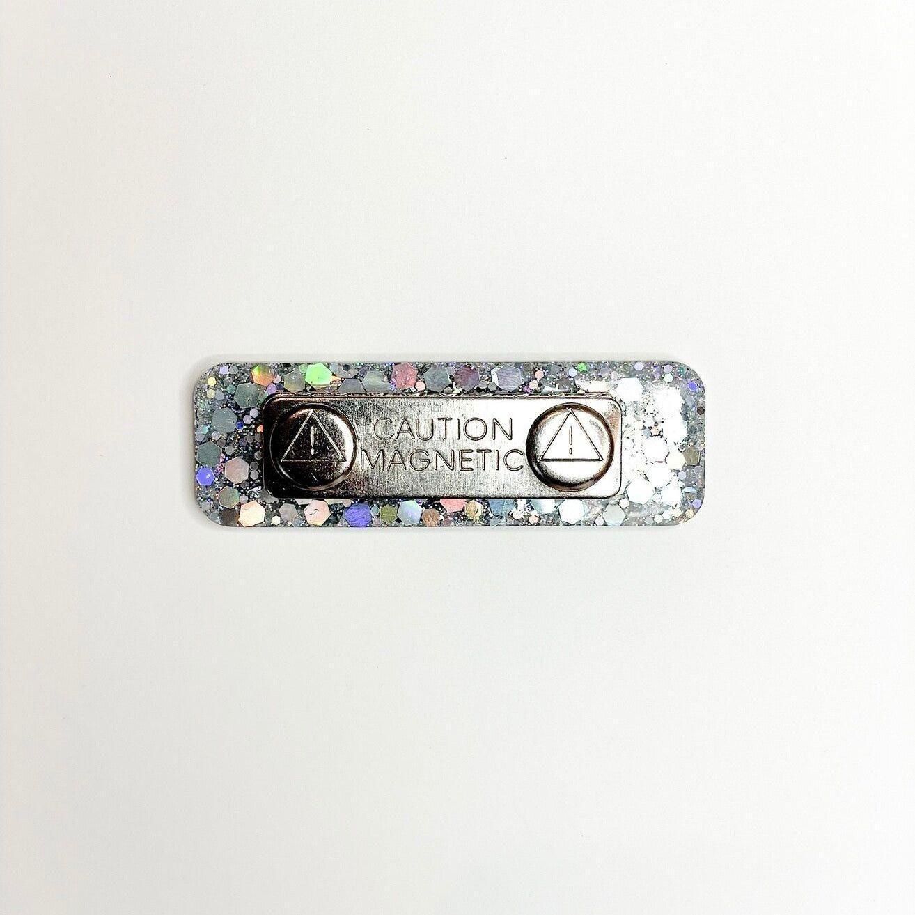 Rainbow Glitter Name Badges, Back Side