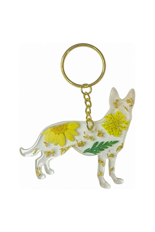 German Shepherd Floral Key Chain