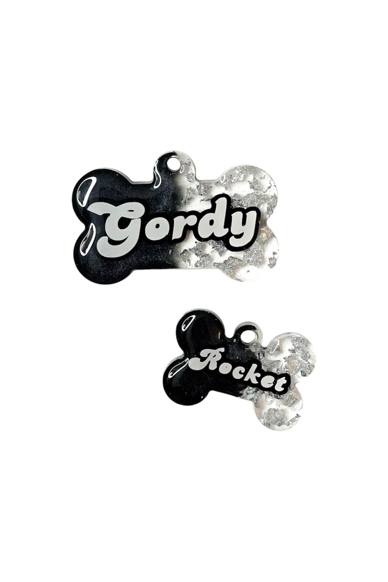 Black And Silver Speckled Dog Tags