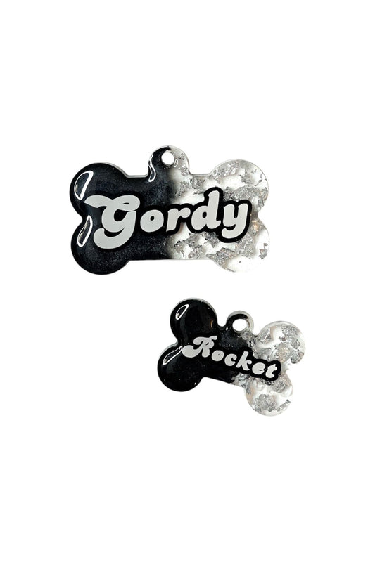 Black And Silver Speckled Dog Tags