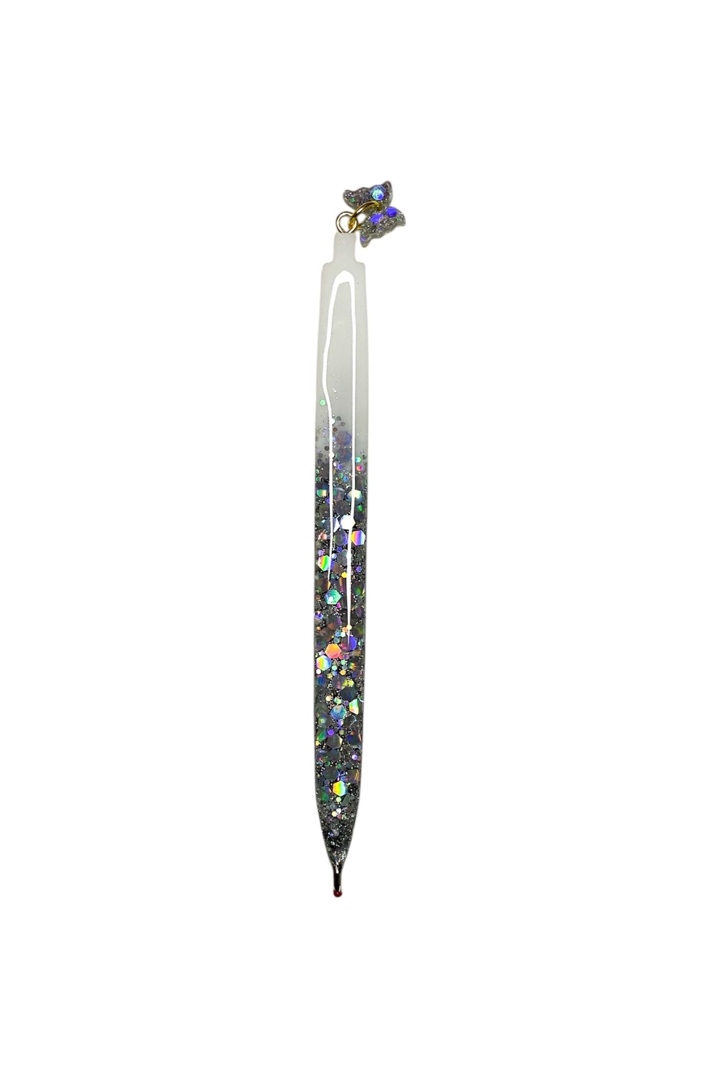 White And Silver Glitter Filled Pen With A Butterfly Charm!