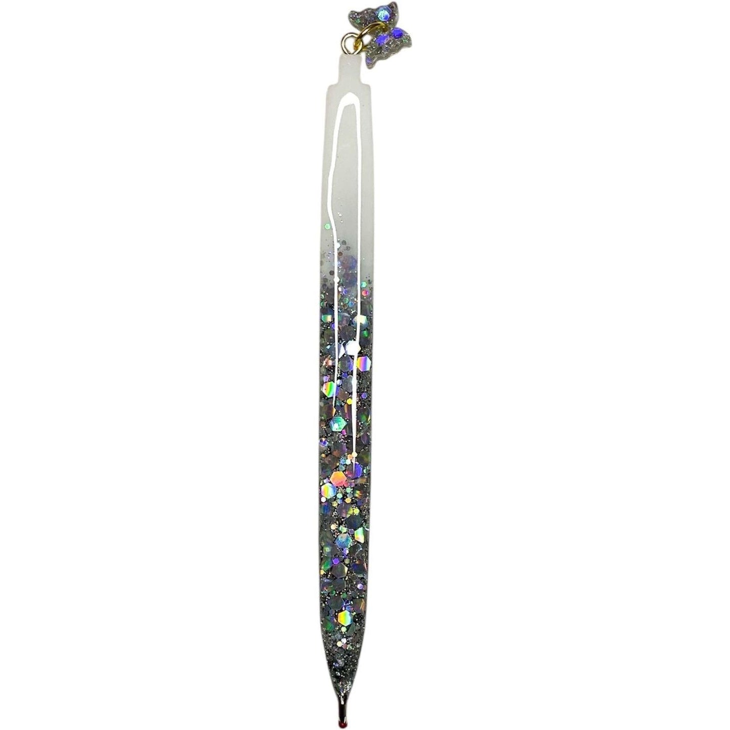 White And Silver Glitter Filled Pen With A Butterfly Charm