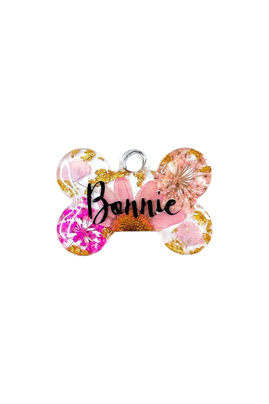 Transparent Pink Floral Dog Tags