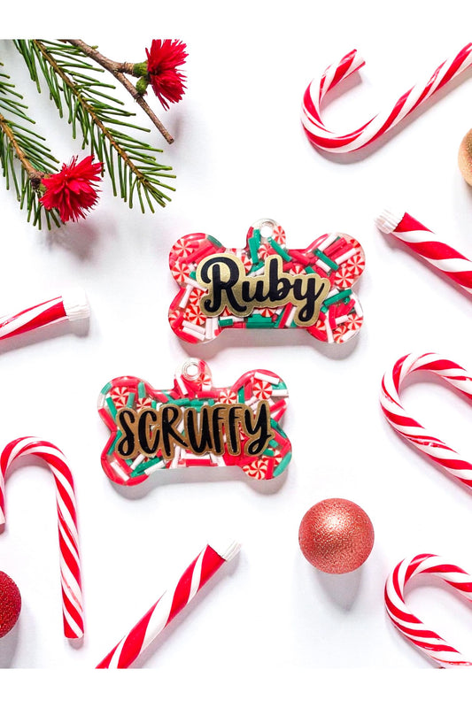 Resin Christmas Dog Tag | Custom Pet Name Tag | Festive ID Tag | Holiday Gift for Dog Lovers