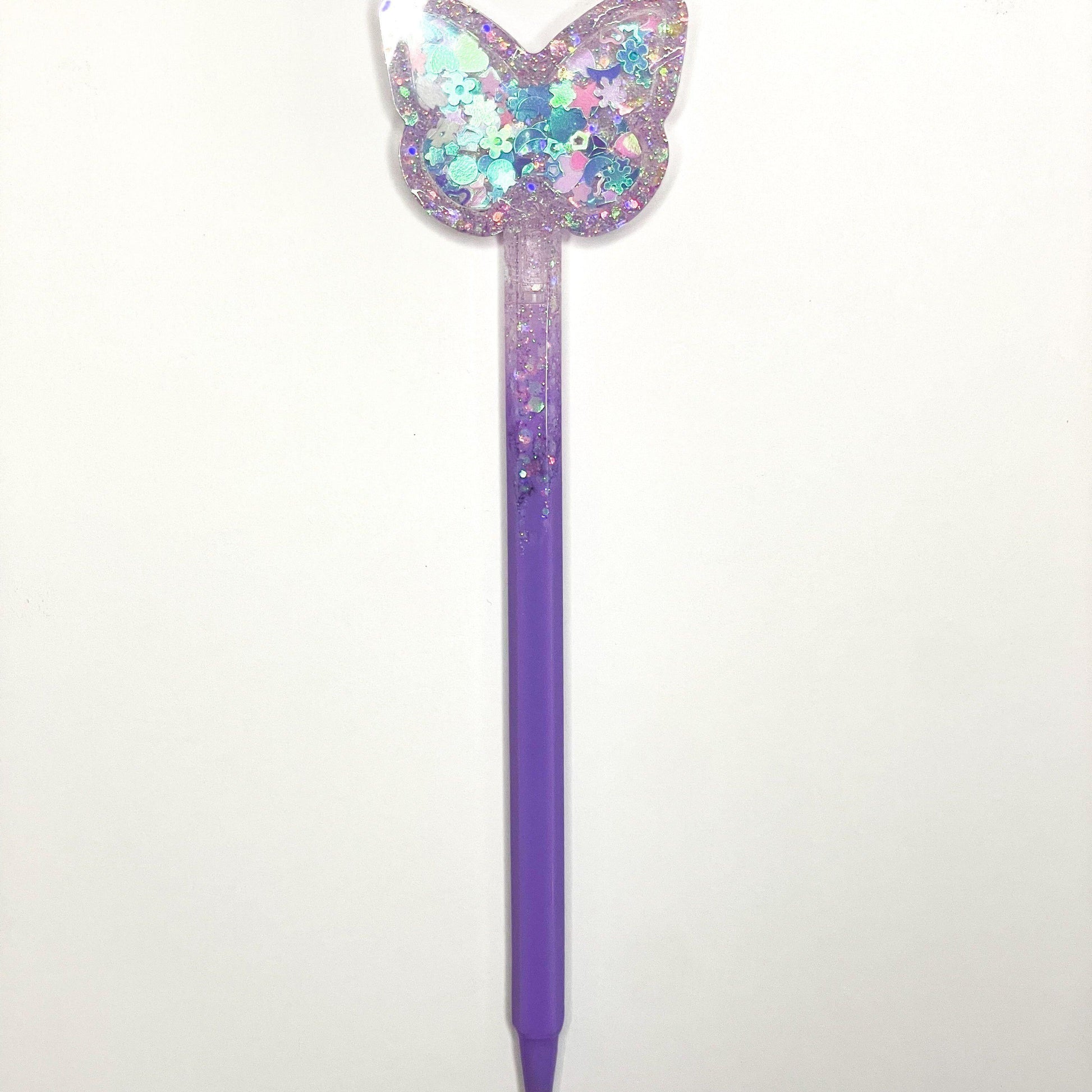 Purple Glitter Butterfly Pen, Custom Pens, Pens, Front Side