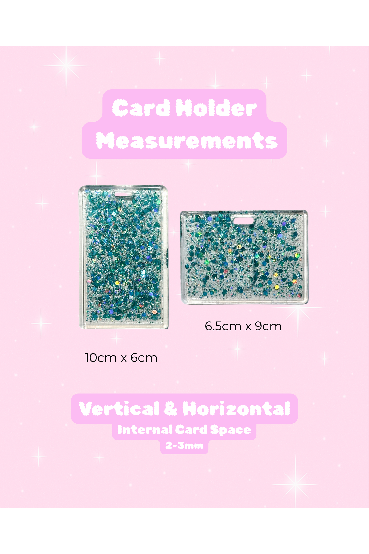 Handmade Turquoise Glitter Resin ID Holder — Vertical & Horizontal Options