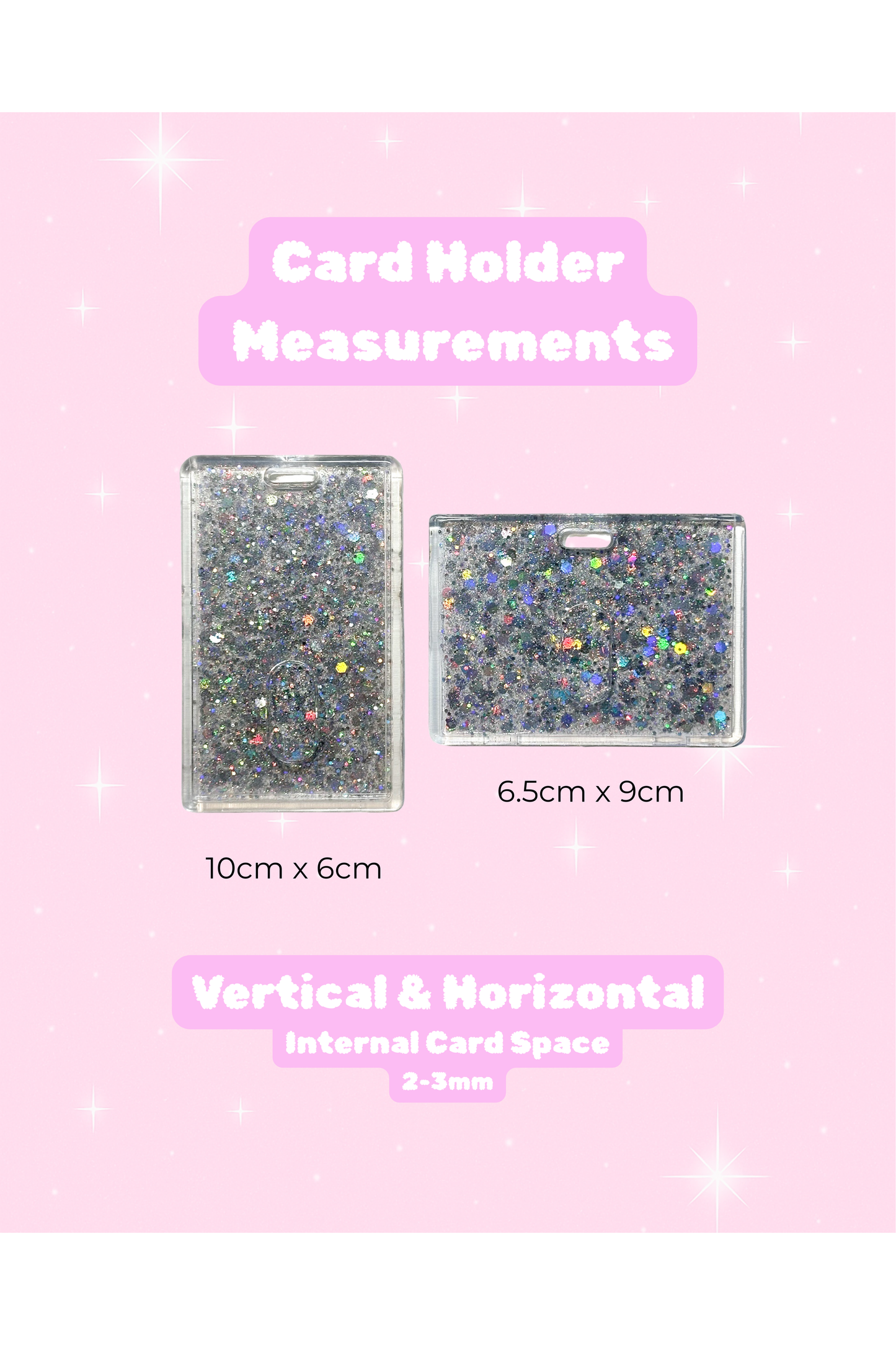 Handmade Silver Glitter Resin ID Holder — Vertical & Horizontal Options