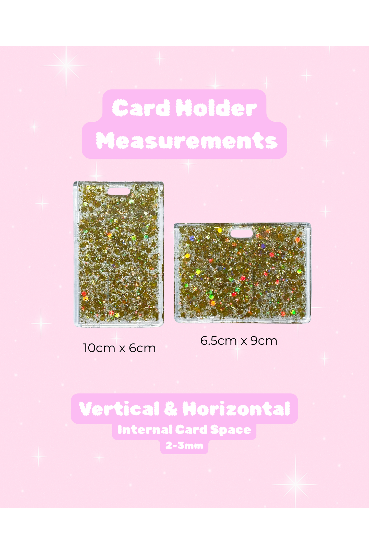 Handmade Gold Glitter Resin ID Holder — Vertical & Horizontal Options