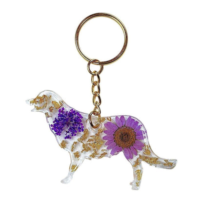 Golden Retriever Floral Keychain