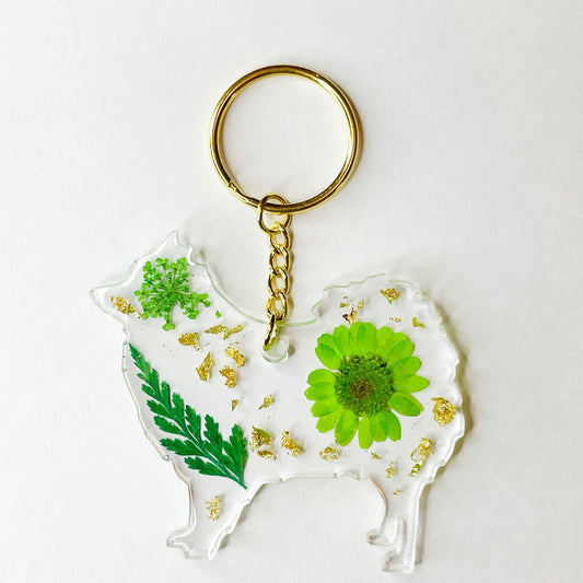 Pomeranian Floral Key Chain