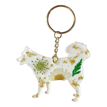 Alaskan Malamute Floral Keychain
