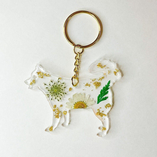 Alaskan Malamute Floral Key Chain