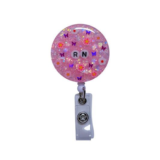 Custom Pink Glitter Resin Badge Reel