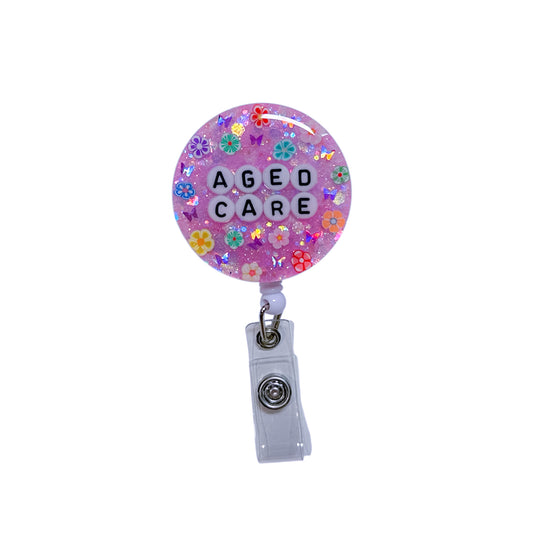 Custom Purple Glitter Resin Badge Reel