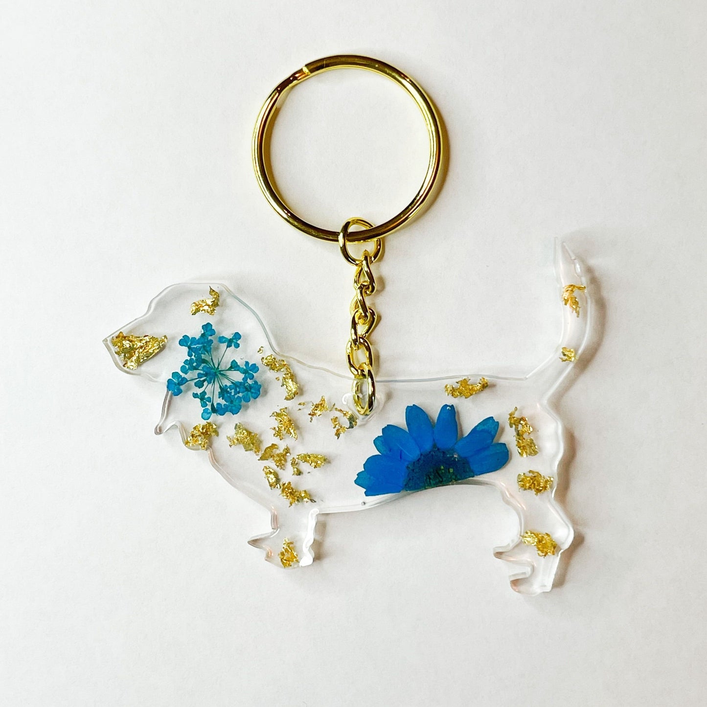 Basset Hound Floral Key Chain