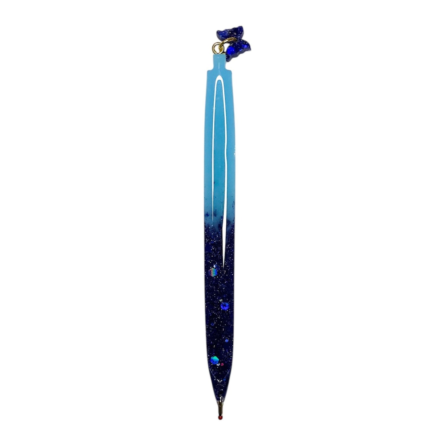 Blue Glitter Filled Pen With A Butterfly Charm!