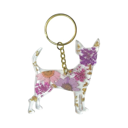 Chihuahua Floral Keychain
