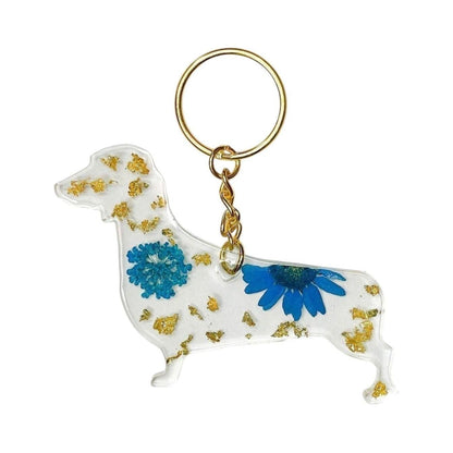 Dachshund Floral Keychain