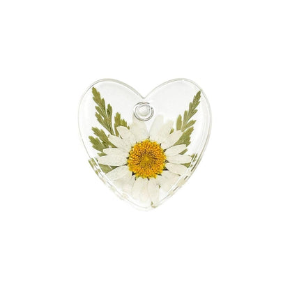 White Daisy Love Heart Resin Pet Tag