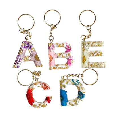 Custom initial keychain handmade with real flowers - perfect gift