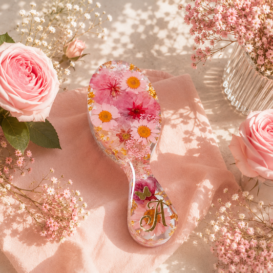 Personalised Pink Floral Hair Brush