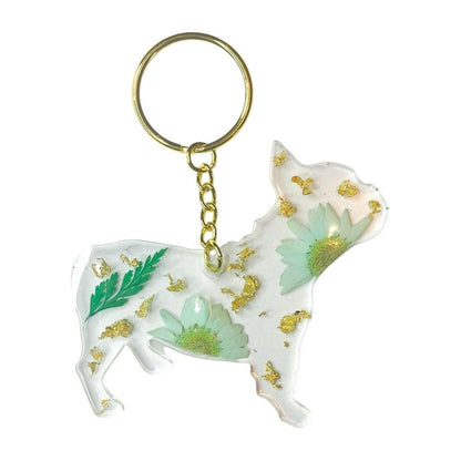 French Bulldog Floral Keychain