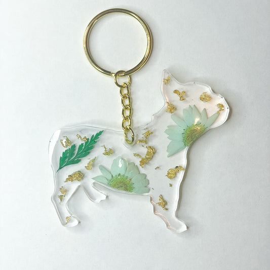 French Bulldog Floral Key Chain